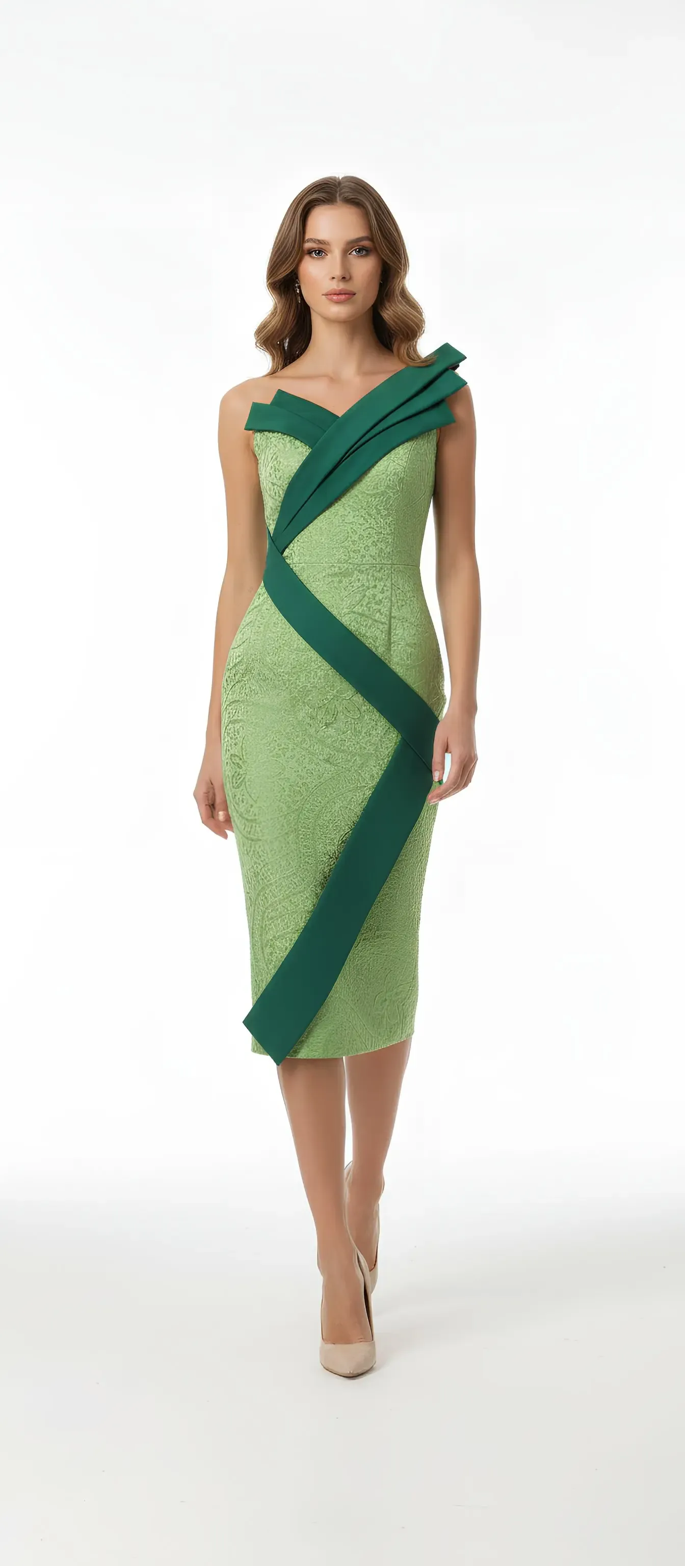 AI concept — green sash dress