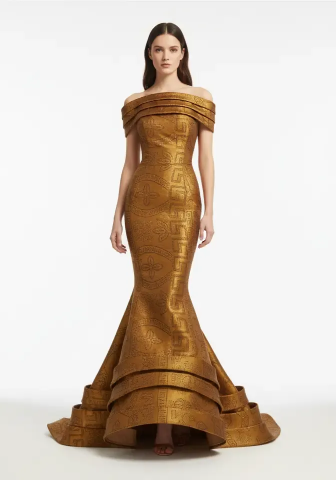 AI concept — bronze tiered gown