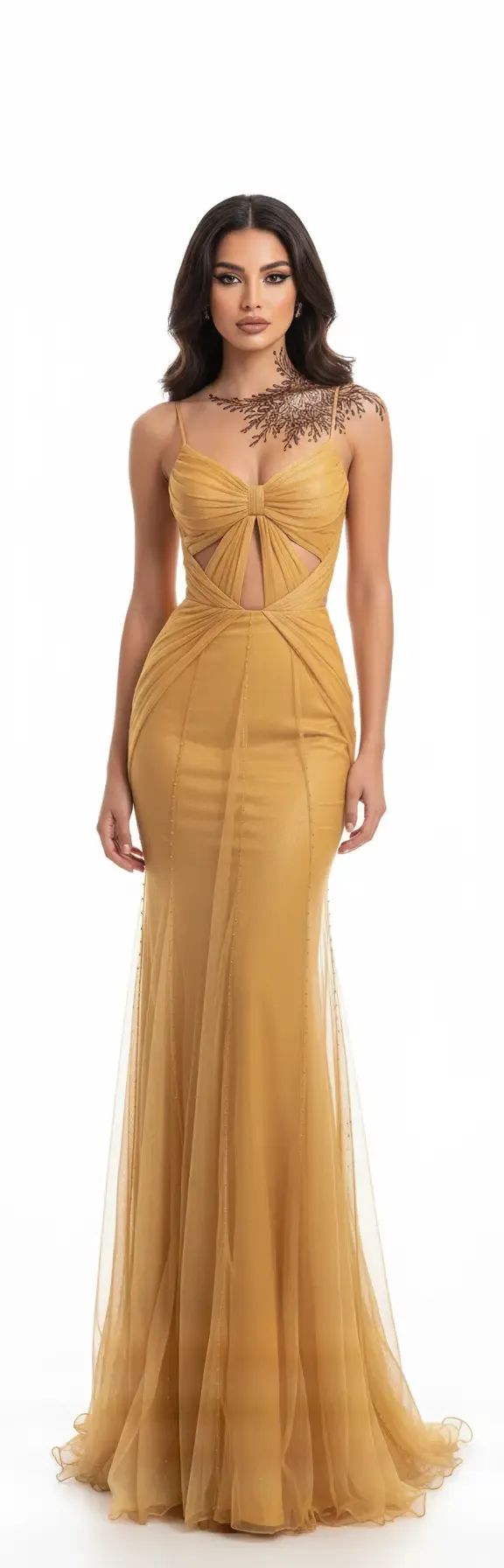 AI concept — golden tulle gown