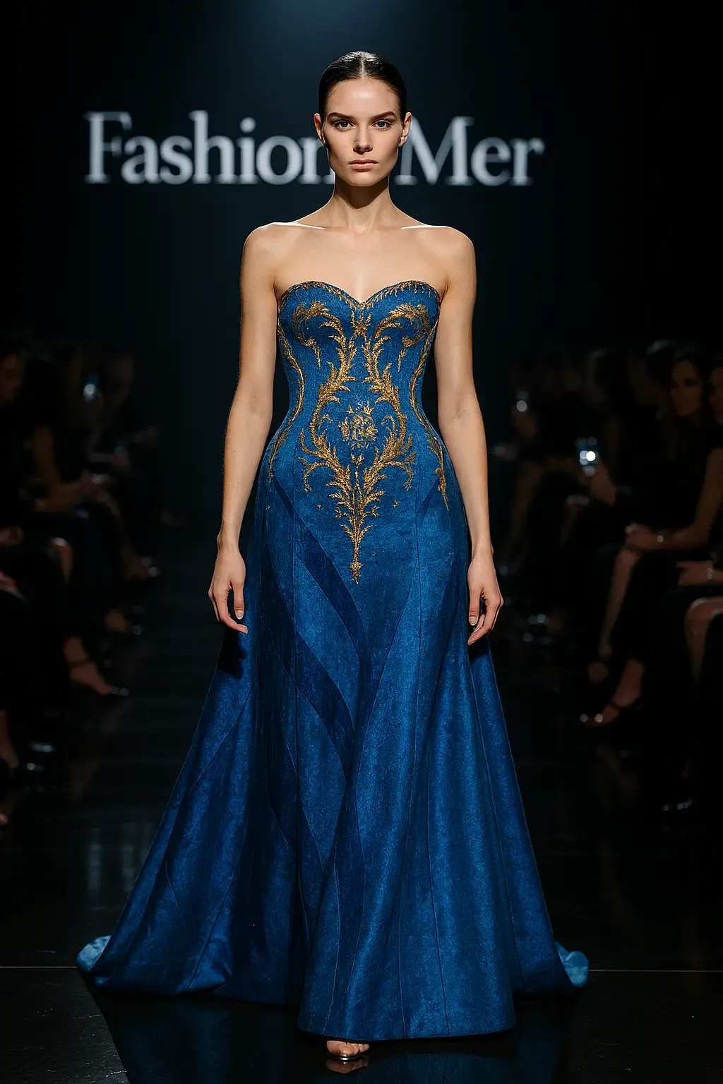 AI concept — sapphire runway gown